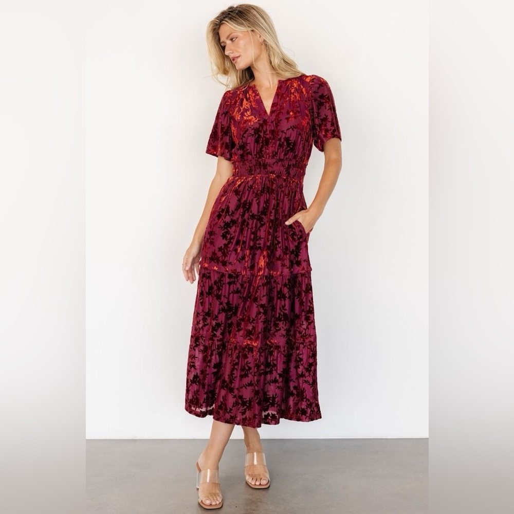 Baltic Born Burgundy Floral Midi Dress